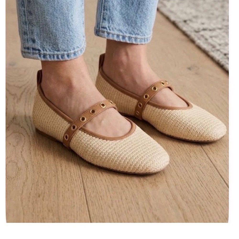 Rag & Bone Beige Woven Mary Jane Studded Leather Flats 36.5